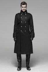 Manteau long militaire gothique pour homme à manches longues noires à double boutonnage